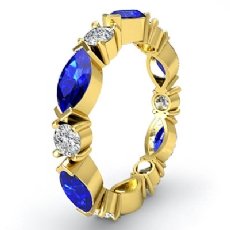 Marquise Round Sapphire Diamond Eternity Women's Band 18k Gold Yellow Ring  (0.5Ct. tw.)