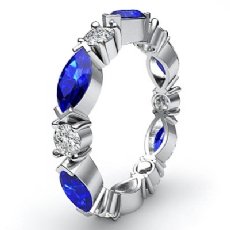 Marquise Round Sapphire Diamond Eternity Women's Band 14k White Gold Ring 1.6Ct