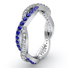 Women's Eternity Wedding Band Sapphire Pave Diamond Ring 14k White Gold 0.7Ct