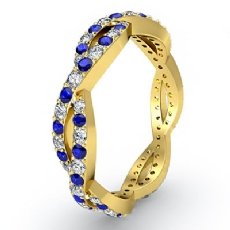 Round Sapphire Pave Diamond Eternity Wedding Band Women's Ring 14k Gold Yellow  (0.36Ct. tw.)