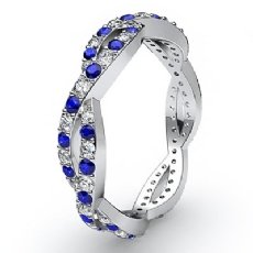 Round Sapphire Pave Diamond Eternity Wedding Band Women's Ring 14k W Gold 0.8Ct
