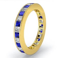 Princess Channel Set Sapphire Diamond Eternity Band Women Ring 14k Gold Yellow  (0.9Ct. tw.)