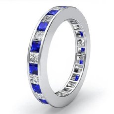 Princess Channel Set Sapphire Diamond Eternity Band Women Ring 14k W Gold 1.7Ct