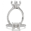 French Pave Hidden Halo Cushion Cut Semi Mount Engagement Ring 14k White Gold 0.48Ct - javda.com 
