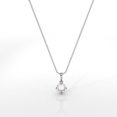 Cushion Cut Semi Mount Solitaire 4Prong Scroll Pendant With Chain 14k White Gold