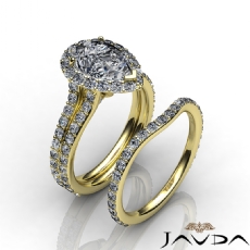 Halo Pave Split Shank Bridal diamond Ring 14k Gold Yellow