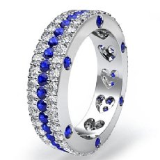 Women's Eternity Wedding Band 14k WGold 3 Row Round Sapphire Diamond Ring 3.6Ct