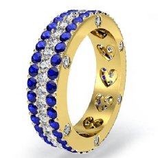 Blue Sapphire Diamond Women's Eternity Wedding Band Solid Ring 14k Gold Yellow  (1.33Ct. tw.)