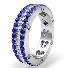 Blue Sapphire Diamond Women's Eternity Wedding Band Solid Ring 14k WGold 3.7Ct