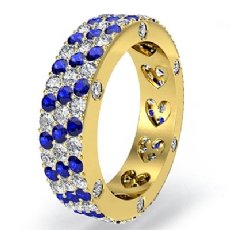 3 Row Sapphire Diamond Women's Eternity Pave Wedding Band Ring 14k Gold Yellow  (1.79Ct. tw.)