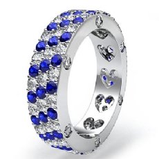 3 Row Sapphire Diamond Women's Eternity Pave Wedding Band Ring 14k W Gold 3.6Ct