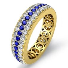 3Row Sapphire Diamond Women's Wedding Eternity Band 18k Gold Yellow Ring  (1.5Ct. tw.)
