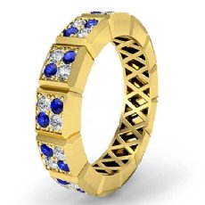 Round Sapphire Diamond 14k Gold Yellow Women's Eternity Wedding Band Ring  (0.33Ct. tw.)