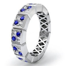 Round Sapphire Diamond 14k White Gold Women's Eternity Wedding Band Ring 0.7Ct