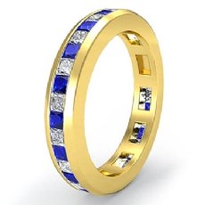 Blue Sapphire Channel Diamond Wedding Ring Eternity Women Band 14k Gold Yellow  (0.61Ct. tw.)
