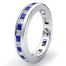 Blue Sapphire Channel Diamond Wedding Ring Eternity Women Band 14k W Gold 1.3Ct