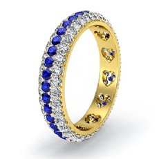 Women's Eternity Wedding Band 14k Gold Yellow Blue Sapphire Round Diamond Ring  (0.87Ct. tw.)