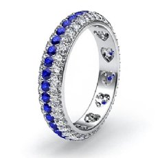 Women's Eternity Wedding Band 14k W Gold Blue Sapphire Round Diamond Ring 1.5Ct