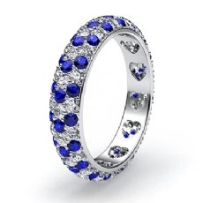 Blue Sapphire Diamond Heart Eternity Wedding Band 14k W Gold Women's Ring 1.5Ct