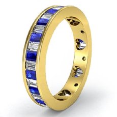 Baguette Sapphire Diamond Womens Wedding Ring Eternity Band 14k Gold Yellow  (1.2Ct. tw.)