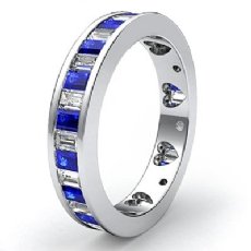 Baguette Sapphire Diamond Womens Wedding Ring Eternity Band 14k White Gold 2.4Ct