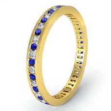 Blue Sapphire Channel Set Diamond Women Eternity Band Ring 14k Gold Yellow  (0.29Ct. tw.)