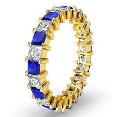 Women Eternity Wedding Band 14k Gold Yellow Princess Sapphire Diamond Ring  (1.4Ct. tw.)