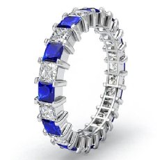 Women Eternity Wedding Band 14k White Gold Princess Sapphire Diamond Ring 2.9Ct