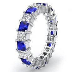 Princess Sapphire Diamond Eternity Wedding Band Women's Ring 14k White Gold 4Ct