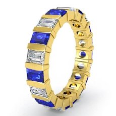 Baguette Sapphire Diamond Wedding Womens Ring Eternity Band 18k Gold Yellow 3CT (1.5Ct. tw.)