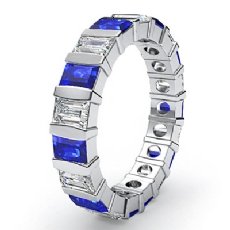 Baguette Sapphire Diamond Wedding Womens Ring Eternity Band 14k White Gold 3Ct