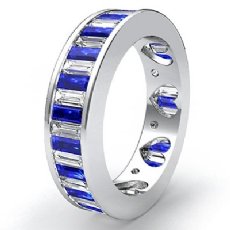 Sapphire Baguette Diamond Women Eternity Wedding Band 14k White Gold Ring 3.4Ct