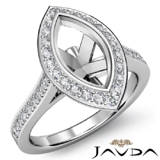 Marquise Diamond Engagement Ring 14k White Gold Semi Mount Halo Pave Set 0.52Ct