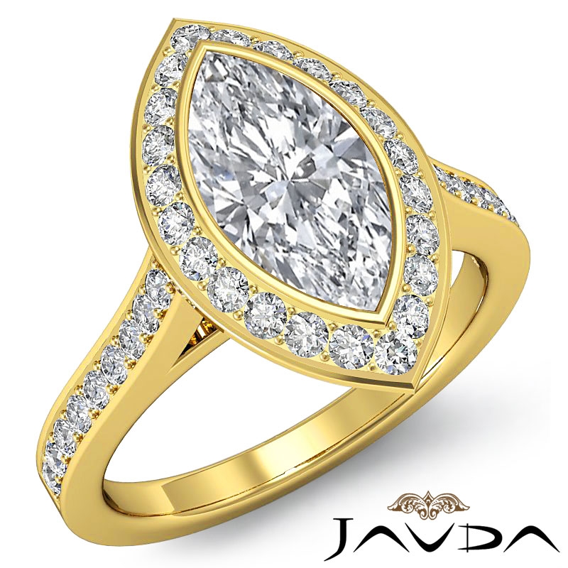 Halo Micro Pave Bezel Accent diamond Ring 14k Gold Yellow