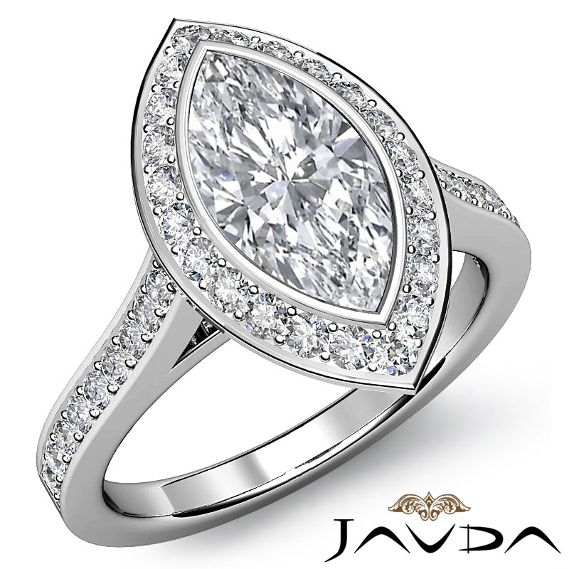 Halo Micro Pave Bezel Accent diamond Ring 14k Gold White