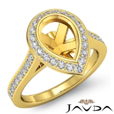 Pear Semi Mount Diamond Engagement Ring 14k Gold Yellow Halo Pave Setting  (0.55Ct. tw.)