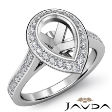 Pear Semi Mount Diamond Engagement Ring 14k White Gold Halo Pave Setting 0.55Ct
