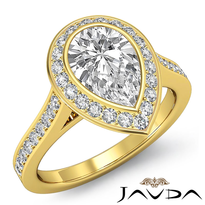 Halo Pave Bezel Set Cathedral diamond Ring 14k Gold Yellow