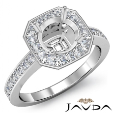 Halo Pave Setting Diamond Engagement Round Semi Mount Ring 14k White Gold 0.37Ct