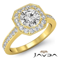 Hexagon Style Halo Micro Pave diamond Ring 14k Gold Yellow