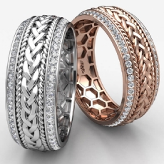 Rope Braided Round Diamond Eternity Mens Wedding Band 14k Rose Gold  (0.9Ct. tw.)