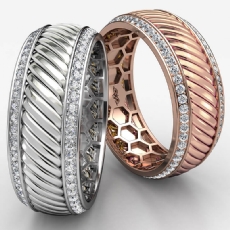 Candy Cane Design Round Diamond Eternity Mens Wedding Band 14k Rose Gold  (0.9Ct. tw.)