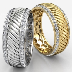 Candy Cane Design Round Diamond Eternity Mens Wedding Band 14k Gold Yellow  (0.9Ct. tw.)