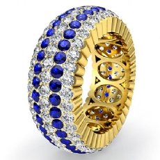 Round Pave Sapphire Diamond Eternity Anniversary Ring Band 14k Gold Yellow  (2Ct. tw.)