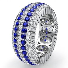 Round Pave Sapphire Diamond Eternity Women Solid Ring Band 14k White Gold 3.6Ct