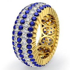 Women Eternity Engagement Band 14k Gold Yellow Round Sapphire Diamond Ring  (1.42Ct. tw.)