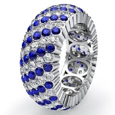 Blue Sapphire Pave Diamond Eternity Womens Solid Ring Band 14k White Gold 3.7Ct
