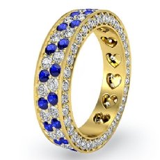 Women Eternity Engagement Band 18k Gold Yellow 2Row Pave Sapphire Diamond Ring  (1.39Ct. tw.)
