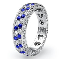 Women Eternity Engagement Band 14k W Gold 2Row Pave Sapphire Diamond Ring 2.2Ct