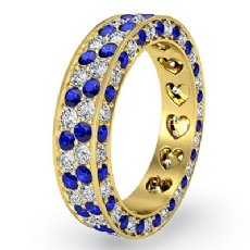 2 Row Pave Sapphire Diamond Eternity Wedding Women's Band 18k Gold Yellow Ring  (1Ct. tw.)